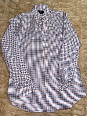 Ralph Lauren Orange and Blue Check Button-Down Shirt